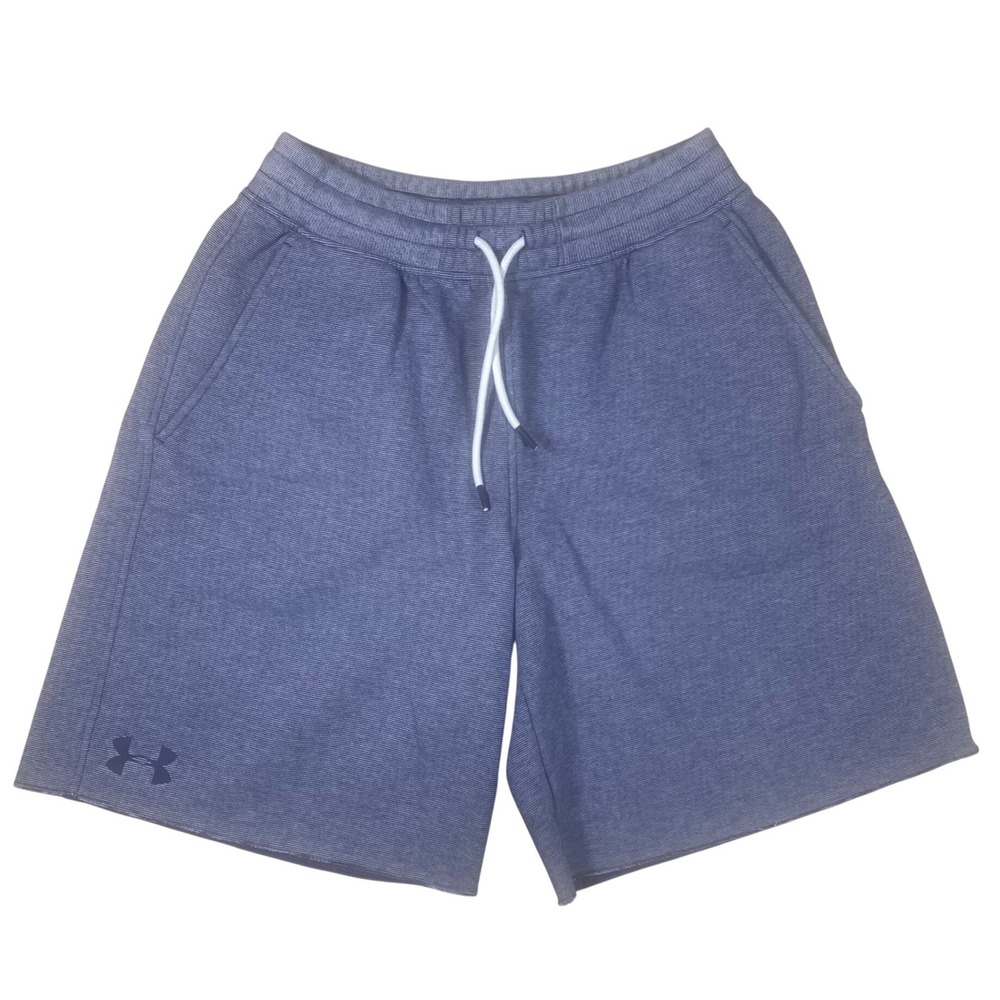 Under Armour Mens Blue Heather Fleece Loose Fit Athletic Shorts Large Raw Hem